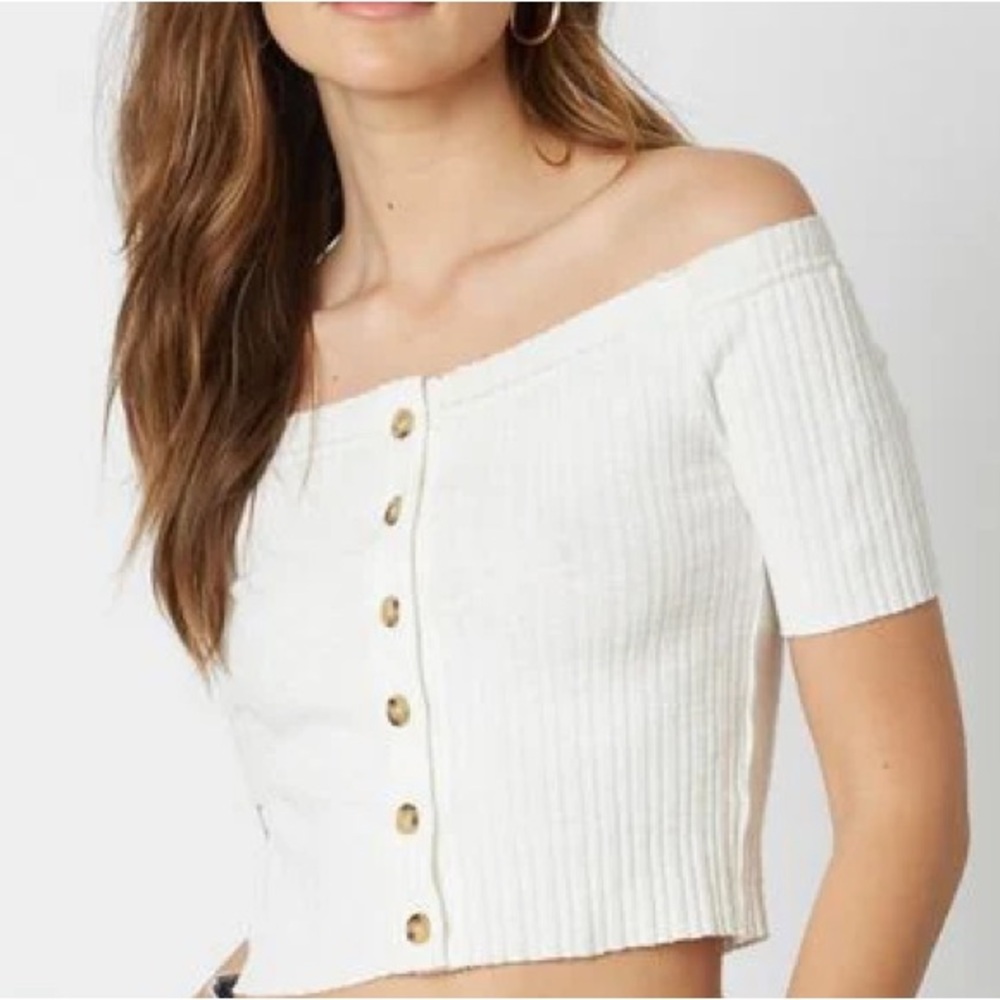 Love Culture White Off-Shoulder Crop Top 
Size XS